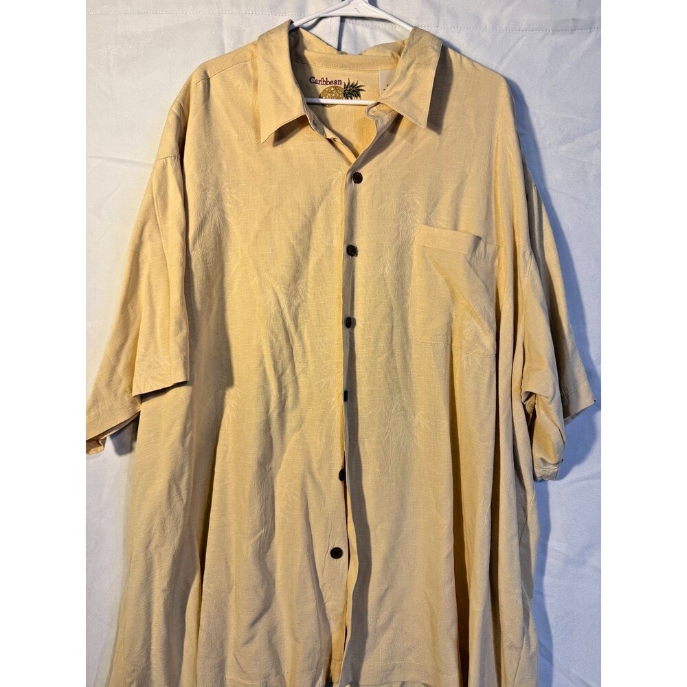 Caribbean Joe Men's Big Tall Shirt 4X Yellow Lightweight Silk Button Up Floral